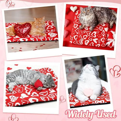 2 Pack Valentine Self Warming Cat Mats Red White Heart Reflects Body Heat Self Heating Bed Machine Washable Thermal Pet Pad with Non Slip Bottom 18 x 24 Inch for Winter Indoor Kitten Dog Crate