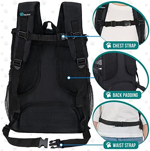 PetAmi Dog Backpack Carrier, Airline Approved 4-Way Entry Cat Bag, Black