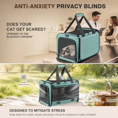 Soft Sided Cat Carrier for Anxious Pets with Privacy Roller Blinds