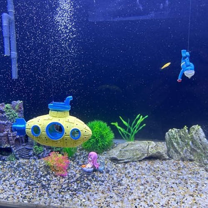 Floating Retro Submarine, Fish Tank Decoration for Aquarium, Yellow