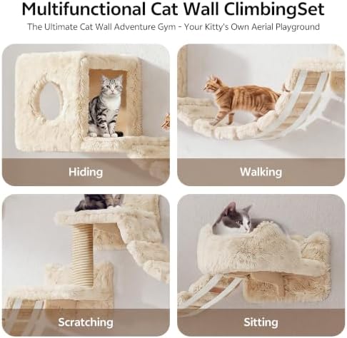 Cat Wall Furniture, 9 in 1 Cat Wall Shelves Set with Bridge, Beige