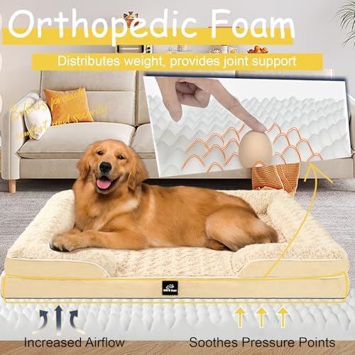 Orthopedic Dog Bed Medium Size Dog,Washable Dog Bed,Dog Couch Bed(Beige, M)