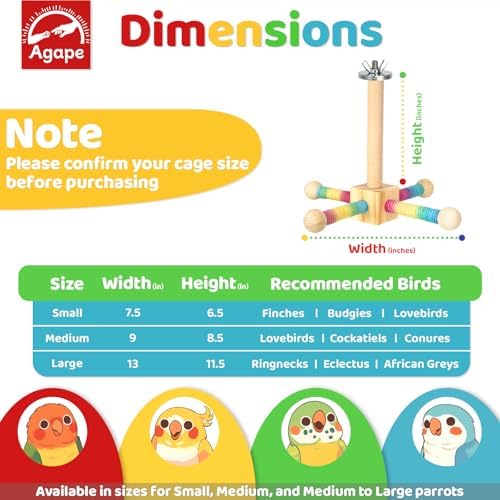 Agape 360° Rotating Bird Perch Stand, Wooden Parrot Exercise Toy