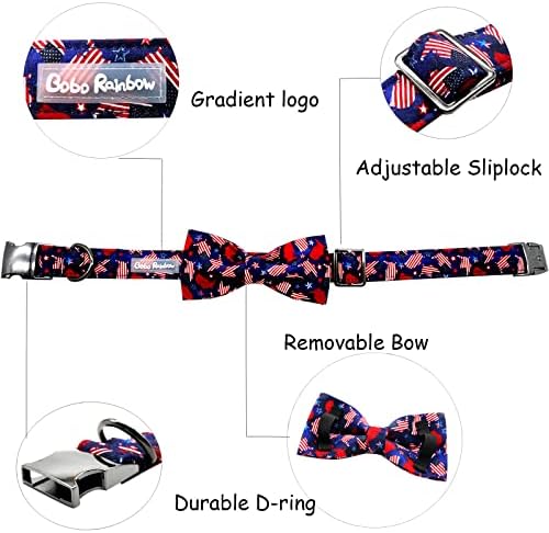Dog Collar, 4 of July Independence Day American Flag Dog Bow Collar Boy Pet Collar Bowtie Duarble Puppy Collars for Small Medium Large Dog