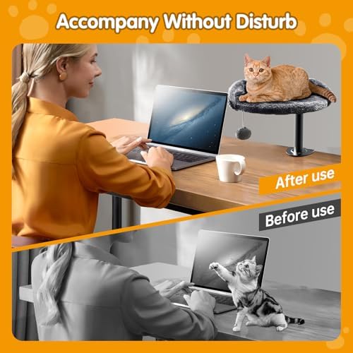 Cat Desk Bed - Adjustable Steel Frame,Faux Fur Perch Holds 40lbs