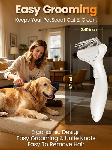 Dematting Comb and Deshedding Brush for Double-Coated Dogs and Cats,Undercoat Rake Pet Brush for long haired and Matted Fur Pets,Grooming Tool for Kitten, Puppy and Rabbit (Yellow)