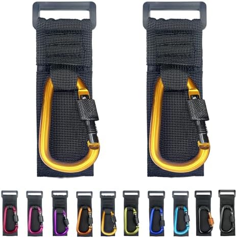 [Upgrade]Baby Stroller Hook with Locking, Carry 30 lbs per Stroller Clip, Baby Stroller Accessories & Car Seat Hook for Hanging Diaper Bag, Golf, Shopping and Pet Cart (2 Pcs + Nylon + Gold)