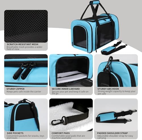 Carriers Soft-Sided Pet Carrier Large Carrier for Medium Large Cats Dogs Under 35Lbs,Breathable Ventilated Design,Collapsible Roomy Carrier with Airline Approved(X-Large,Blue)