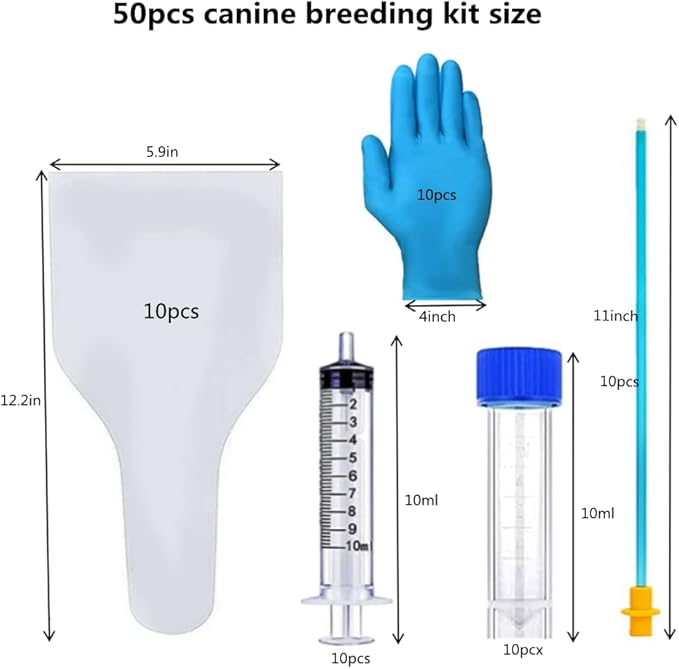 50 Pieces of Set AI Artificial Insemination Dog Breeding Kit, Disposable Canine Artificial Insemination Cones Dog Semen Collection Bag,AI Breeding Kit for Small and Medium Breeds