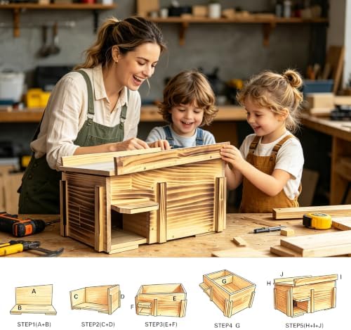 Handcrafted Solid Wood Hedgehog House - Large Natural Outdoor Nesting Box for Hedgehog - Cozy All-Weather Shelter, Easy Install for Backyard, Garden