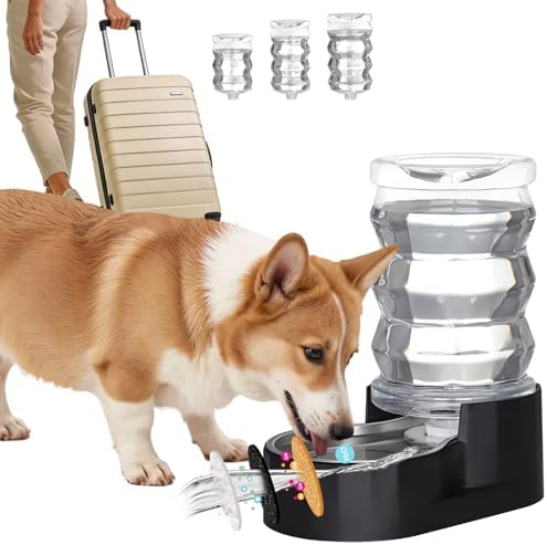 RIZZARI 7L Dog Water Bowl Dispenser:Black Stainless Steel Gravity Bowl
