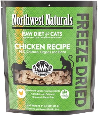 Northwest Naturals Freeze-Dried Chicken Cat & Kitten Food – Bite-Sized Nibbles – Healthy, Limited, Human-Grade Ingredients, All-Natural, High-Protein Raw Diet – Complete & Balanced, Made in USA, 11 oz