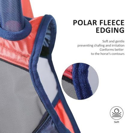 Harrison Howard Pro Luminous Horse Fly Mask Standard with Ears UV Protection for Horse Coral Orange/Navy S