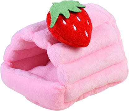 Totority Strawberry Cartoon Small Pet Warm House Bed Cozy Cotton Nest for Hamsters Ferrets Hedgehogs and Small Animals Soft Lightweight Hideout for Winter