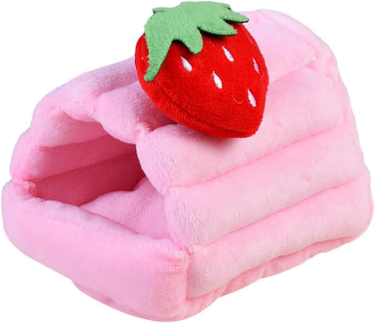Totority Strawberry Cartoon Small Pet Warm House Bed Cozy Cotton Nest for Hamsters Ferrets Hedgehogs and Small Animals Soft Lightweight Hideout for Winter