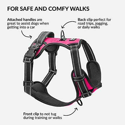 CollarDirect No Pull Reflective Dog Harness with Handle and Front Clip, Adjustible Soft Padded Vest for Small to Large Dogs Training and Walk (Size M, Pink)