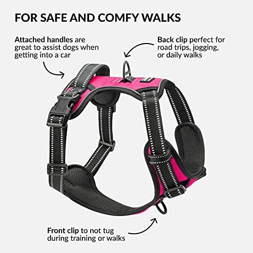 CollarDirect No Pull Reflective Dog Harness with Handle and Front Clip, Adjustible Soft Padded Vest for Small to Large Dogs Training and Walk (Size M, Pink)