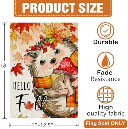 Dyrenson Hello Fall Hedgehog Decorative Garden Flag, Autumn Maple Leaves