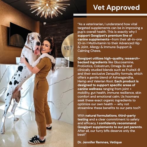 Googipet Premium Dog Multivitamin Chewable, Dog Vitamins and Supplements, Puppy Vitamins & Senior Dogs Probiotics for Gut Health + Vitamin C, Glucosamine for Dogs Joint Support (Chicken Flavor)