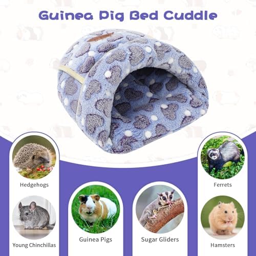 YUEPET Guinea Pig Bed, Warm Fleece Cuddle Cave, Purple Heart