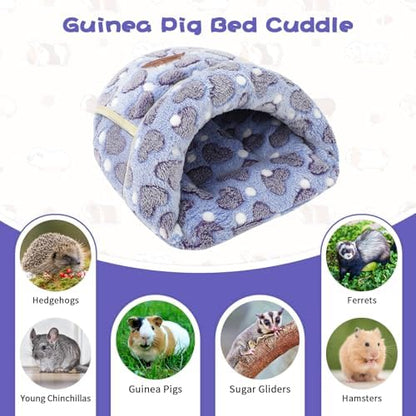 YUEPET Guinea Pig Bed, Warm Fleece Cuddle Cave, Purple Heart