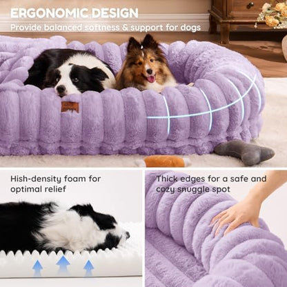 ChiXnuggle Orthopedic Human Dog Bed,Striped Faux Fur Washable Cover,Blanket