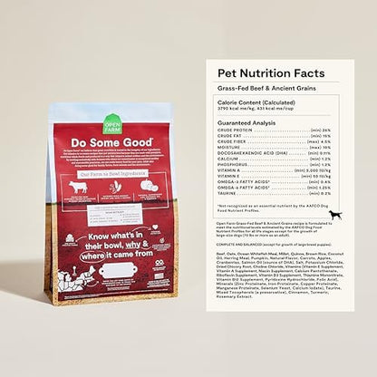 Open Farm Ancient Grains Dry Dog Food, Grass-Fed Beef Kibble, 4lb Bag