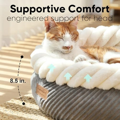 FUKUMARU Cute Round Cat Bed, Calming Donut Small Dog Beds, Washable