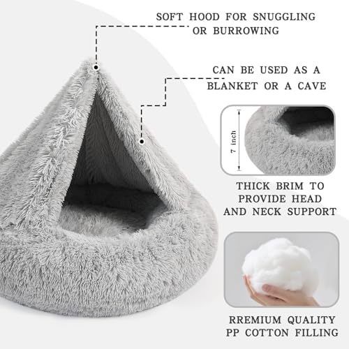 NOYAL Calming Donut Dog Bed, Hooded Cave with Blanket