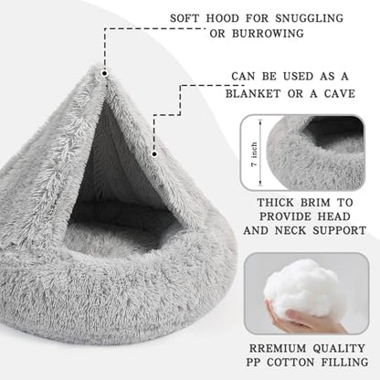 NOYAL Calming Donut Dog Bed, Hooded Cave with Blanket