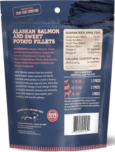Carolina Prime Pet 45106 Salmon And Sweet Tater Fillets Treat For Dogs ( 1 Pouch), One Size , 12 Ounce (Pack of 1)