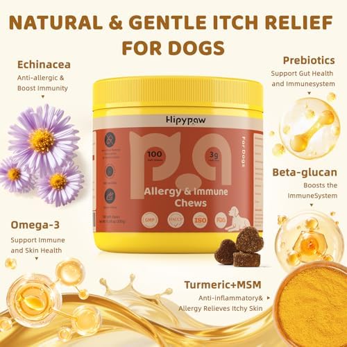Dog Allergy Relief Chews: Anti-Itch Probiotics for Paw Licking, Seasonal Allergies & Skin Allergy - Dog Allergy Itching Skin Relief & Immune Support with MSM & Turmeric - Chicken Flavor