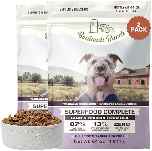 BADLANDS RANCH Air-Dried Lamb & Venison Dog Food, 87% Meat, 64 oz, 2-Pack
