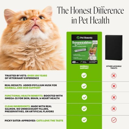 Pet Honesty Vet Backed Hairball Remedy Lickable Puree, Salmon, 40 Ct