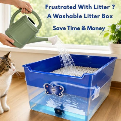 Clean Stream Litter Box - No More Disposable Litter, A Washable Litter Box System, Mess Free Water Clean, No Tracking, Eco-Friendly, Save Time + Money and User-Friendly System.