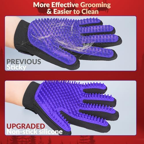 Pet Hair Removal Glove with 255 Silicone Tips for Dogs & Cats,1 Pair Purple
