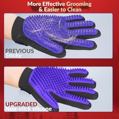 Pet Hair Removal Glove with 255 Silicone Tips for Dogs & Cats,1 Pair Purple