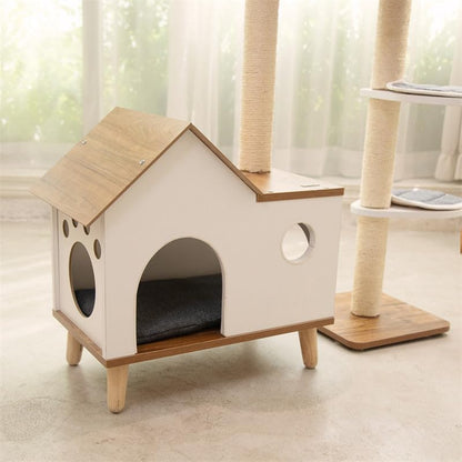Happy & Polly Modern Cat Tree for Indoor Cats - 45" Wooden Cat Tower with Sisal Scratching Posts, Cat House, Removable Pads Multi-Level Cat Tower Activity Center for Small Large Cats