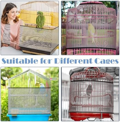 Trinkrittey Adjustable Bird Cage Seed Catcher Net Cover Elastic Band Mesh Cover Black for Parrot Cages