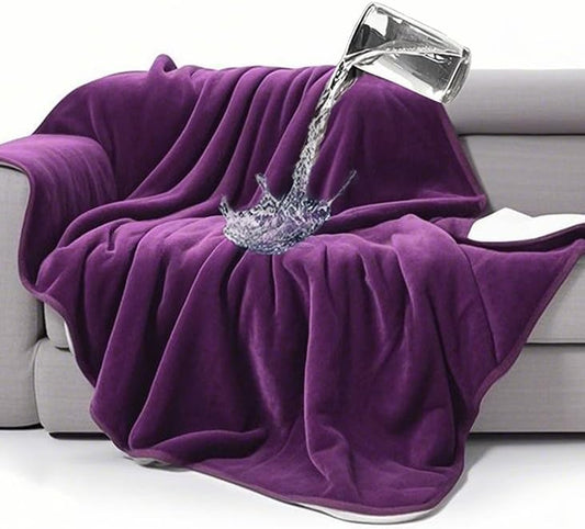 gogobunny Waterproof Bed Blanket, Reversible Sherpa Fleece Throw Blanket for Dog Puppy Cat, Furniture Cover Protects Bed Couch Sofa from Liquid Pee and Pet Fur (Dark Purple, 90x90 inches)