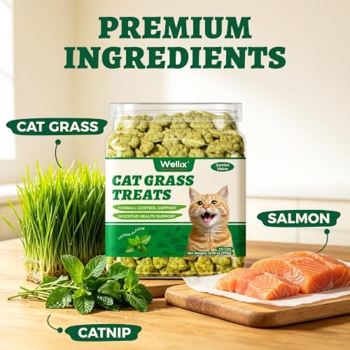 Wellix Cat Grass Treats with Catnip, Hairball & Digestive Support, 13.05 oz