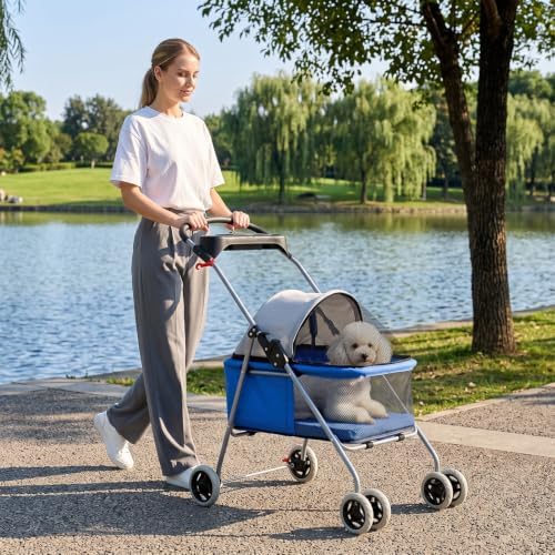 BestPet Foldable Pet Stroller for Small/Medium Dogs and Cats Up to 33 lbs
