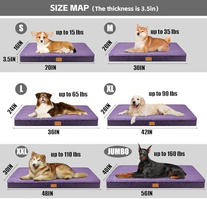Patas Lague Orthopedic Large Dog Bed Washable Pet Sofa Mat 56''X40''Purple