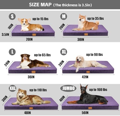 Patas Lague Orthopedic Large Dog Bed Washable Pet Sofa Mat 42''X28''Purple