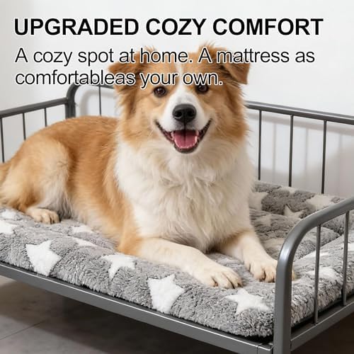 Dog Crate Mat, 4 Piece Reversible Pet Bed, Polyester, Machine Washable, Small Dogs & Cats, Rectangular(Gray Star, 30" L x 20" W x 1.5" Th)