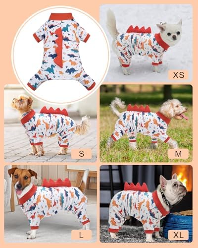 CuteBone Dinosaur Costume Dog Pajamas, Stretchy Spandex Crystal Velvet Sleepwear Coat for Small Dogs, Soft & Warm Pet Outfit Clothes for Cold Weather, Cozy Pullover Design COSP02S
