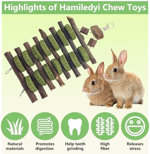 Hamiledyi 2 PCS Rabbit Chew Toys Hanging Bunny Toys for Teeth Grinding