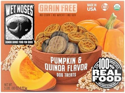 Wet Noses Organic Crunchy Dog Treats – All-Natural, Human-Grade, Non-GMO, Healthy Training & Delicious Snacks for Dogs, for All Dog Sizes & Breeds – Grain Free Pumpkin & Quinoa, 5lb (Single Pack)