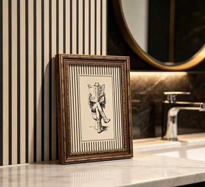 Vintage Gold Framed Cowgirl Bathroom Wall Art, Western Cowgirl Reading Newspaper on The Toilet Canvas Print, Cowboy Boots Stripe Picture Wall Decor, Rustic Farmhouse Poster Artwork for Restroom
