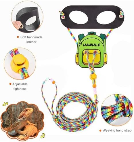 4 Pack Bearded Dragon Harness and Leash Set – Adjustable Soft Leather & Nylon Vest with 6.89–62 Inch Lead, Escape-Proof Lizard Walking Harness for Reptiles, Squirrels & Small Pets (Green Bag)